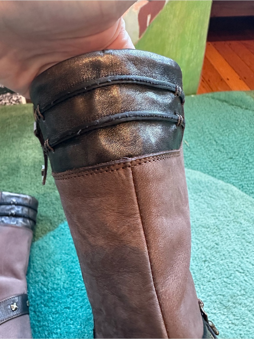Fluevog LIKE NEW Truth Spencer chocolate brown skull buckle mid-calf boot - 7 - Picture 12 of 16